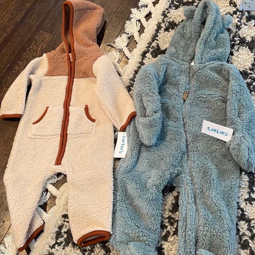 9 months Fleece Snow/cold weather jackets/one pieces. Brand new from carters
